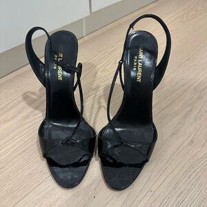Saint Laurent Black Patent Leather Slingback Heels